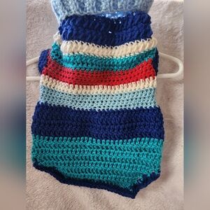 Dog Sweater, Medium Blue Striped Crochet Dog Sweater